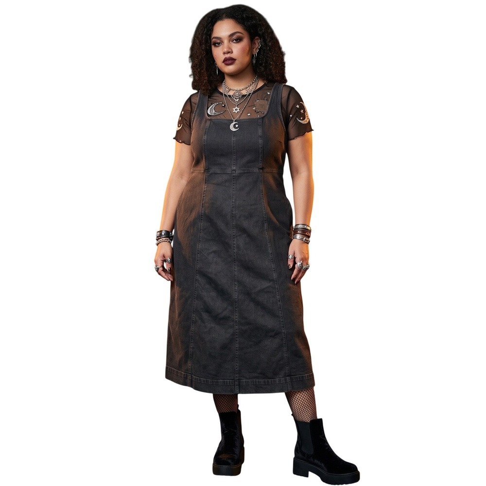 OLD NAVY Stretch Denim Pinafore Apron Midi Dress Minimalist Boho Black XXL NWT - Picture 7 of 7